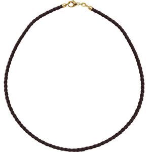 3mm Brown Braided Leather Cord Chain 14k Gold Clasp Necklace - 18 Inch